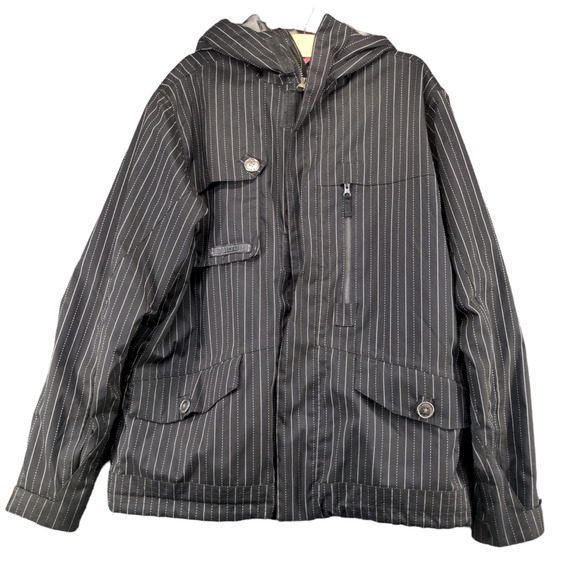 Burton Men's DryRide Hooded Jacket Black Striped Actual 44x29 Mesh Lining - Picture 1 of 14